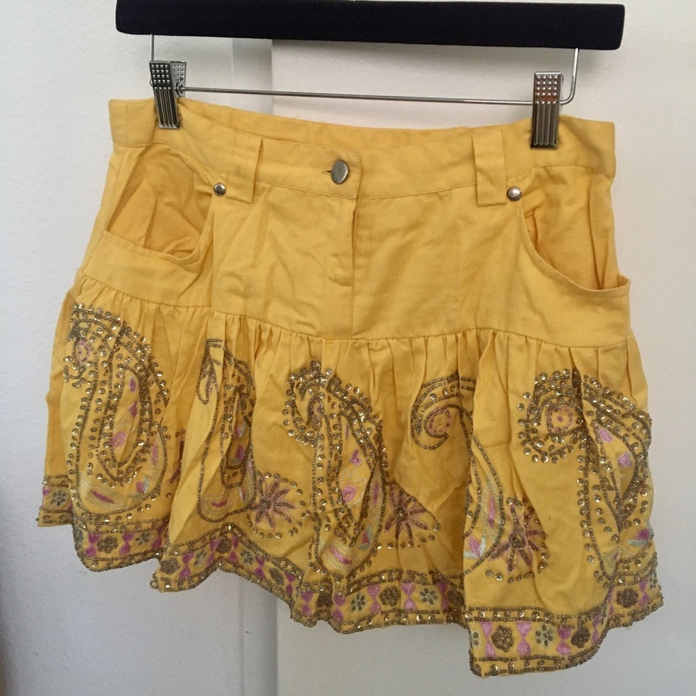 💛 new with tag India sequin beaded embellished appliqué bead boho Skirt